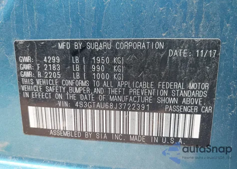 2018 Subaru Impreza Limited из США, поврежденный, VIN 4S3GTAU68J3722391